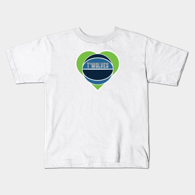 Heart Shaped Minnesota Timberwolves Basketball Kids T-Shirt by Rad Love